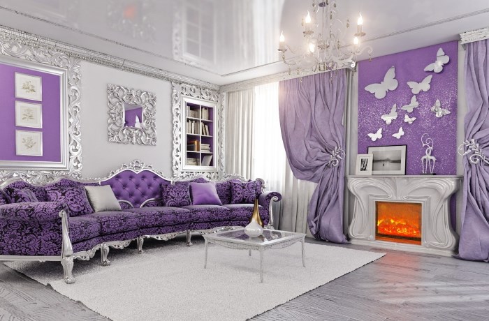 Design af stuen i lilla toner. stue i violette toner. et billede til ... Stue lavendel